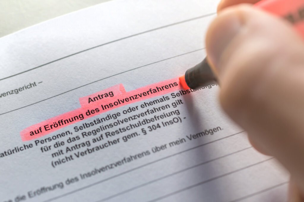 Antrag auf ein Insolvenzverfahren.